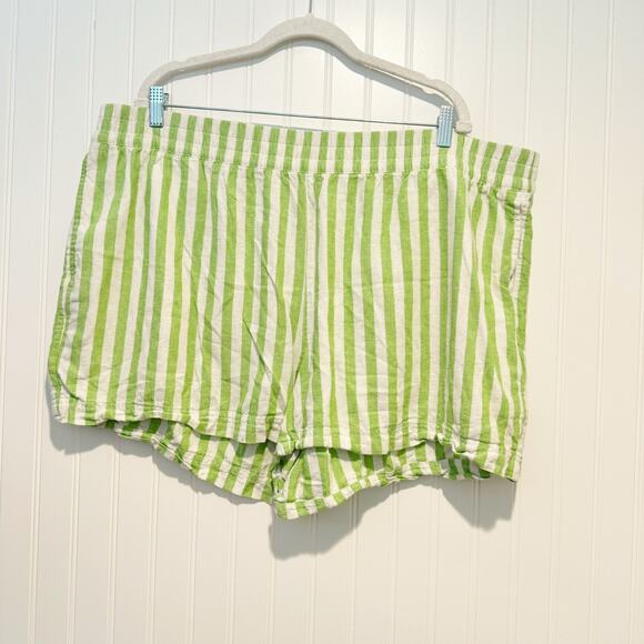 Old Navy Pants - Old Navy Striped Linen Shorts Green White Pull On Plus Size 2X